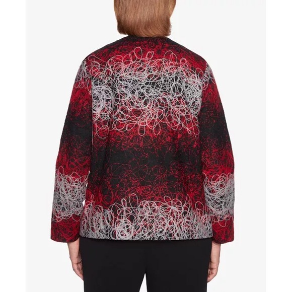 Alfred Dunner‎  Women's Sz 20 Red/Gray Sutton Place String Print Jacquard Jacket - Picture 2 of 9